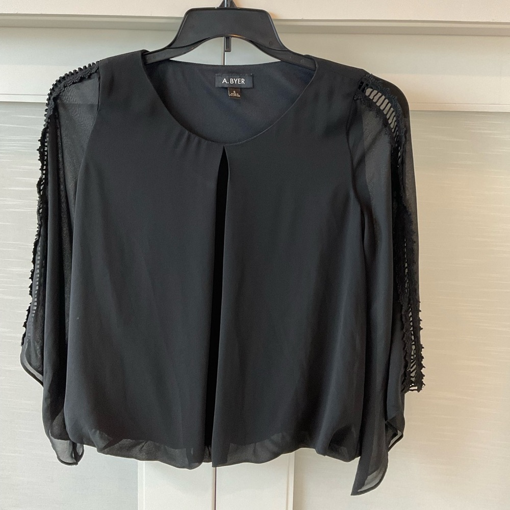 A. Byer Black Sheer Sleeve Top